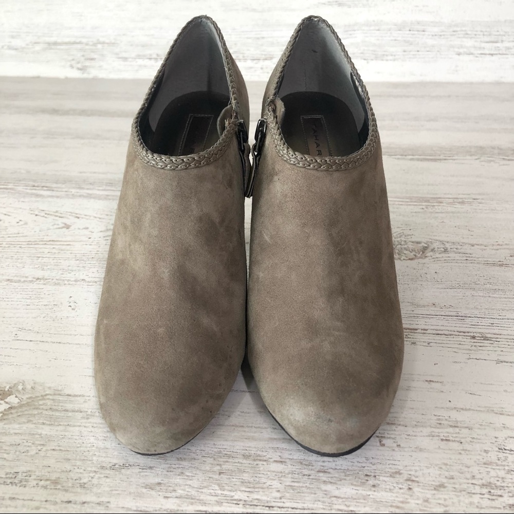 TAHARI Taupe Suede Rosalee Braid Ankle Booties 8 - Picture 6 of 13